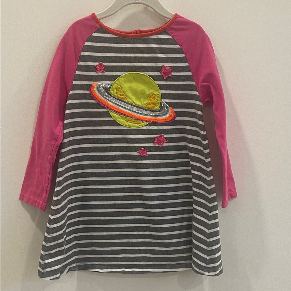 Mini Boden Pink and Gray Striped Girls Space Tunic